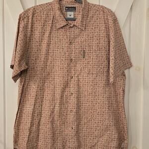 Columbia Button Down Full Print Shirt Short Sleeve Cotton Size XL Red Outdoor